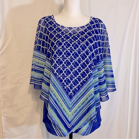 Live & Let Live Lattice Print Tank with Sheer Poncho Summer Resort Wear Size L - Picture 1 of 12
